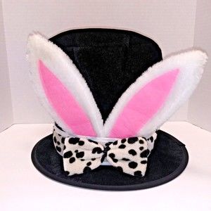Easter Hat Topper Cap Plush White Rabbit Ears Black And White Bow Decorative